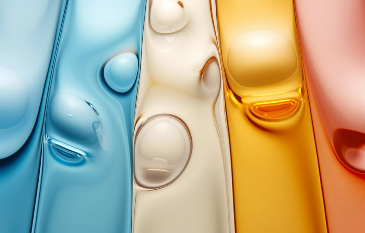 Formes abstraites et brillantes en bleu, blanc, jaune et orange