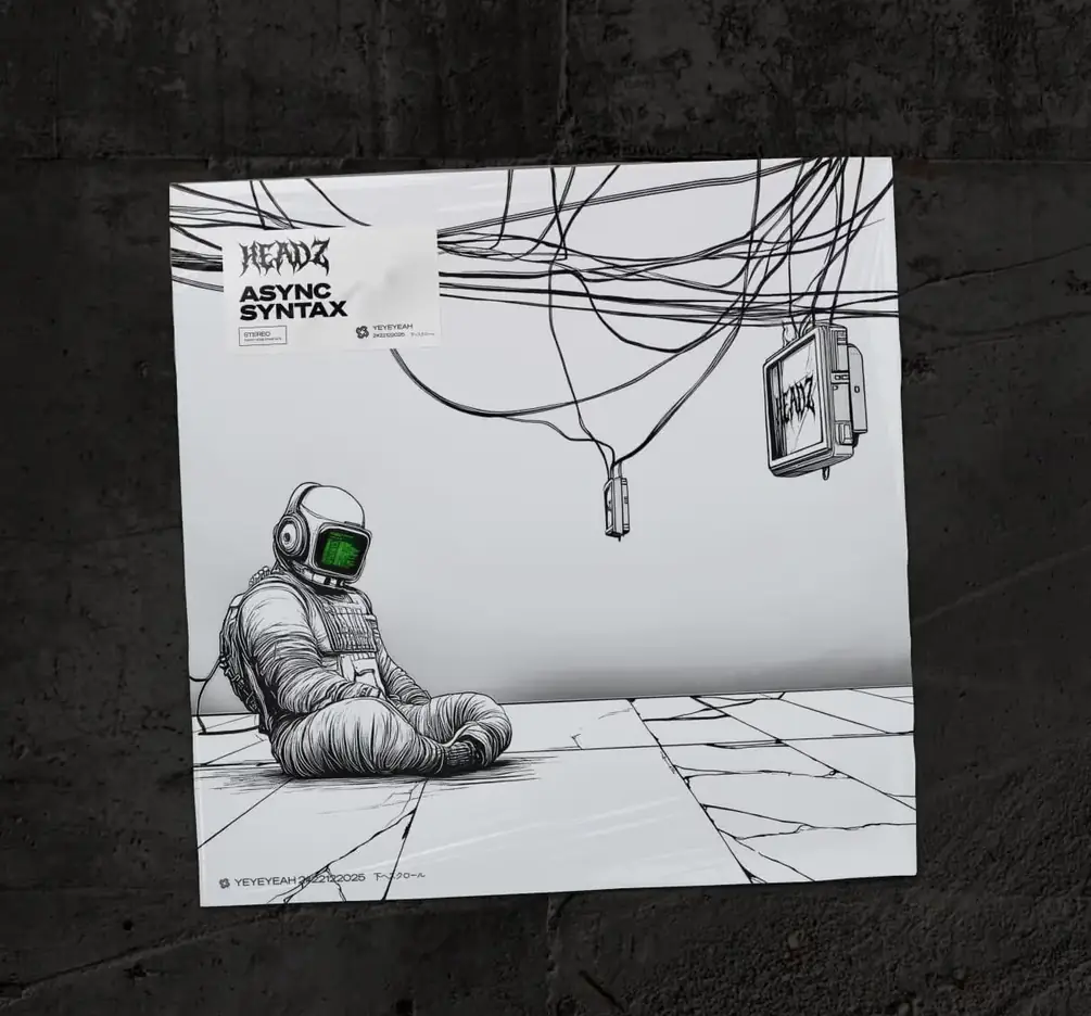 Pochette d’album en noir et blanc avec un astronaute