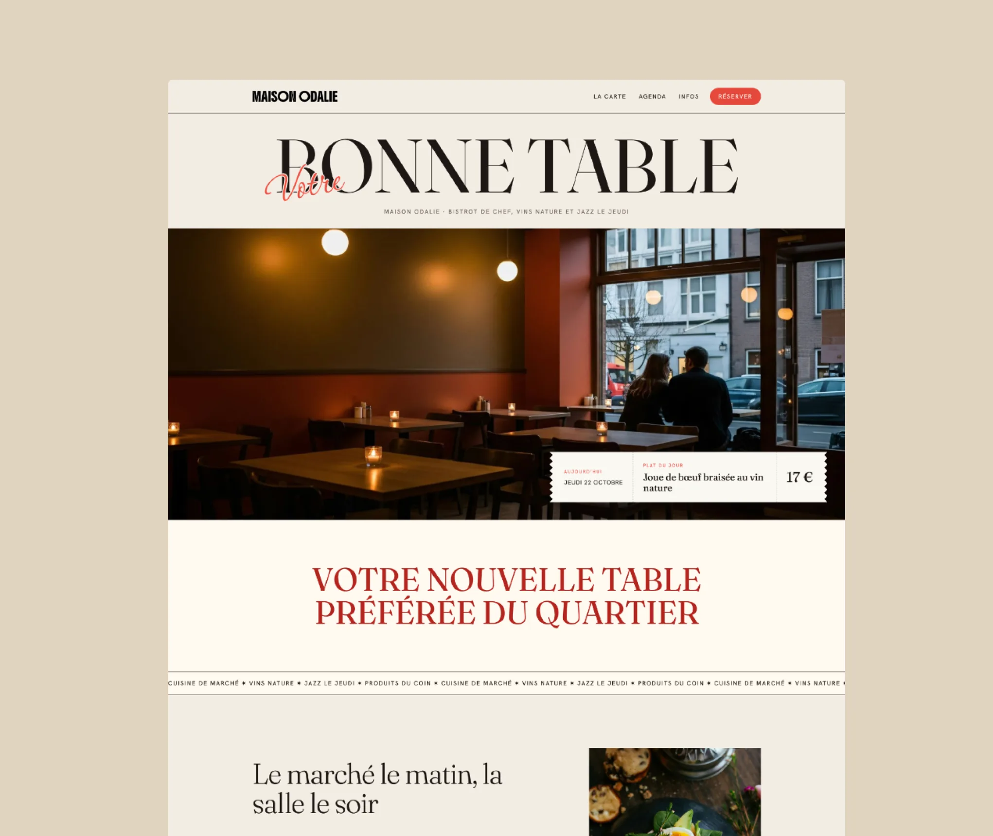 Page d’accueil du site du restaurant Maison Odalie