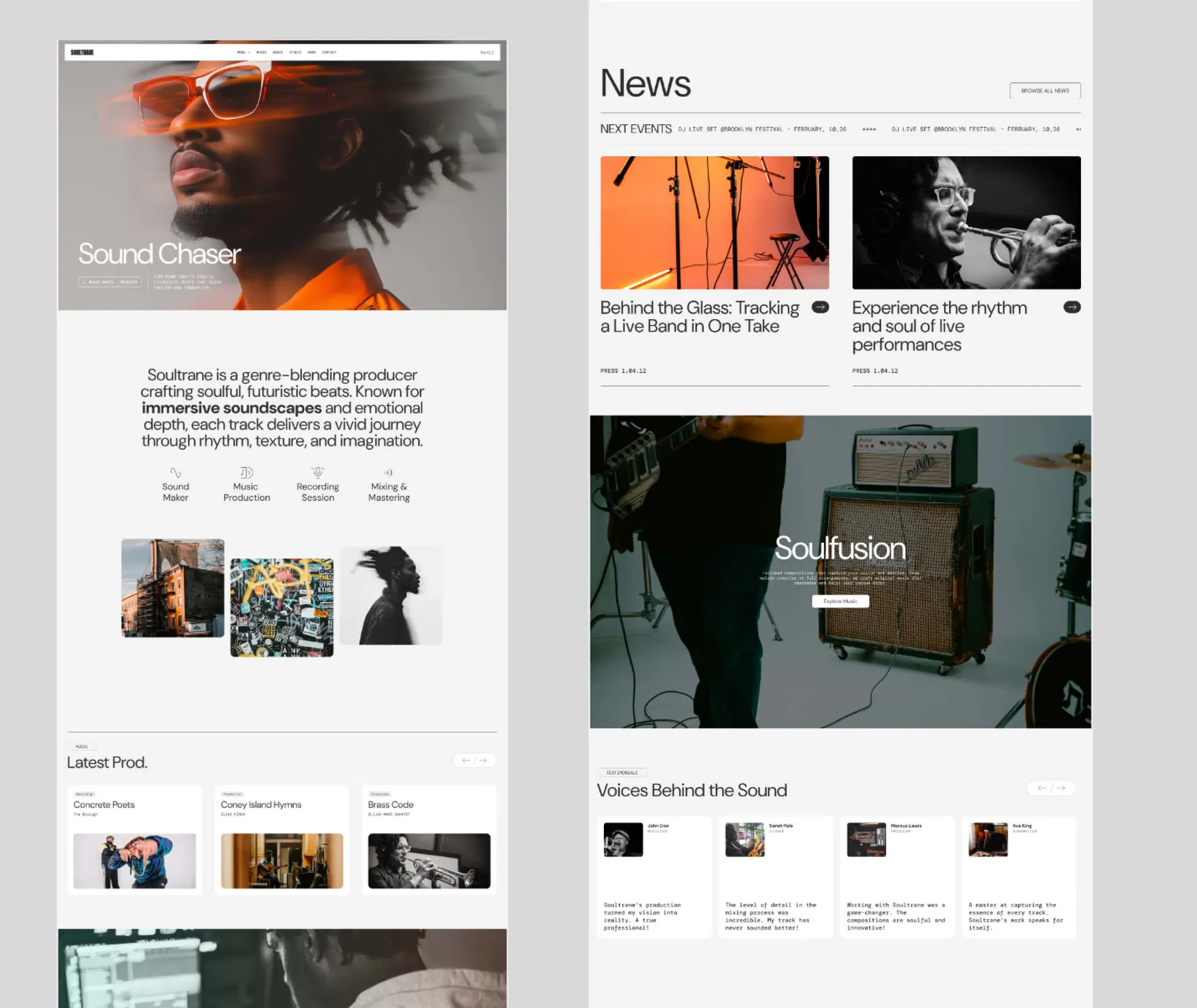 Pages d’accueil et d’actualités du site Soultrane
